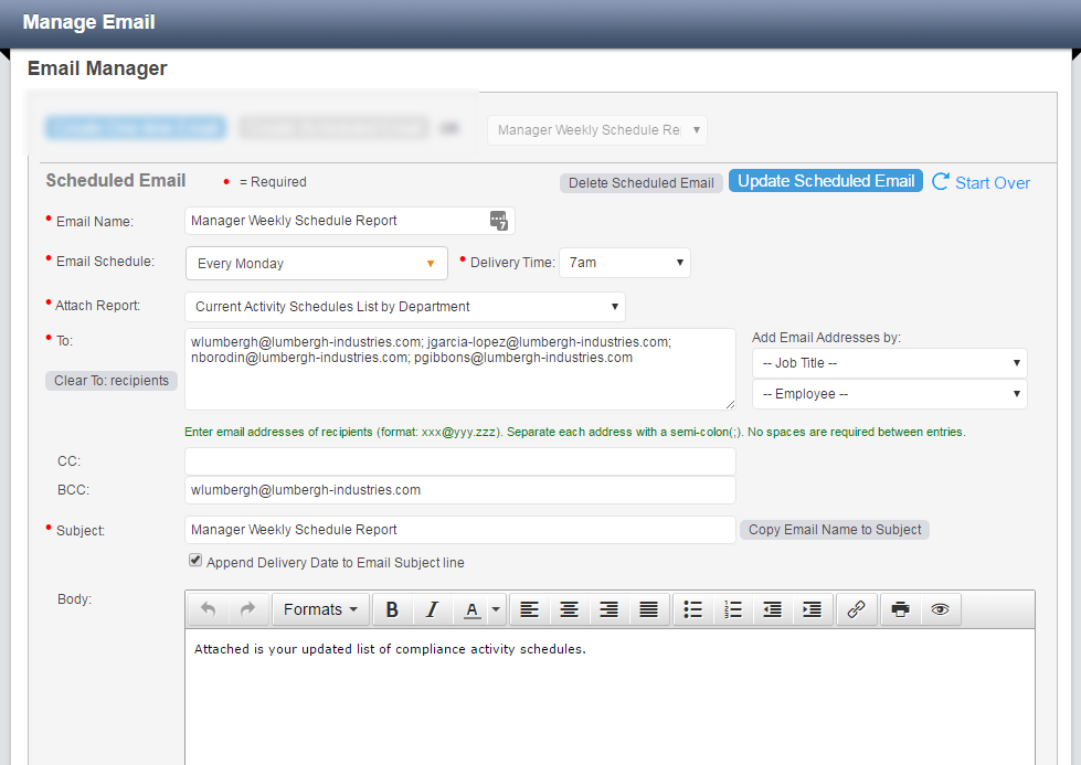 webOSCAR Email Manager Screenshot